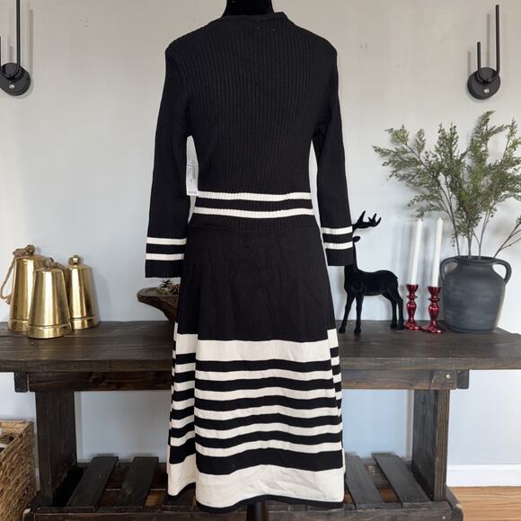 Dressbarn Women's Striped Ribbed Sweater Dress Fit and Flare Sz M Classic Preppy - Picture 3 of 9
